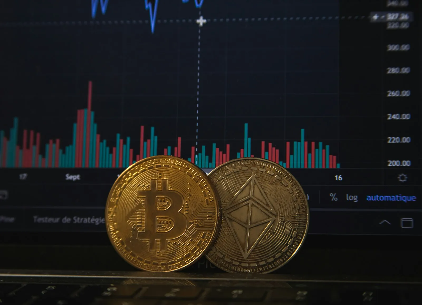 Cơ chế bỏ phiếu governance token với biểu đồ giao dịch crypto