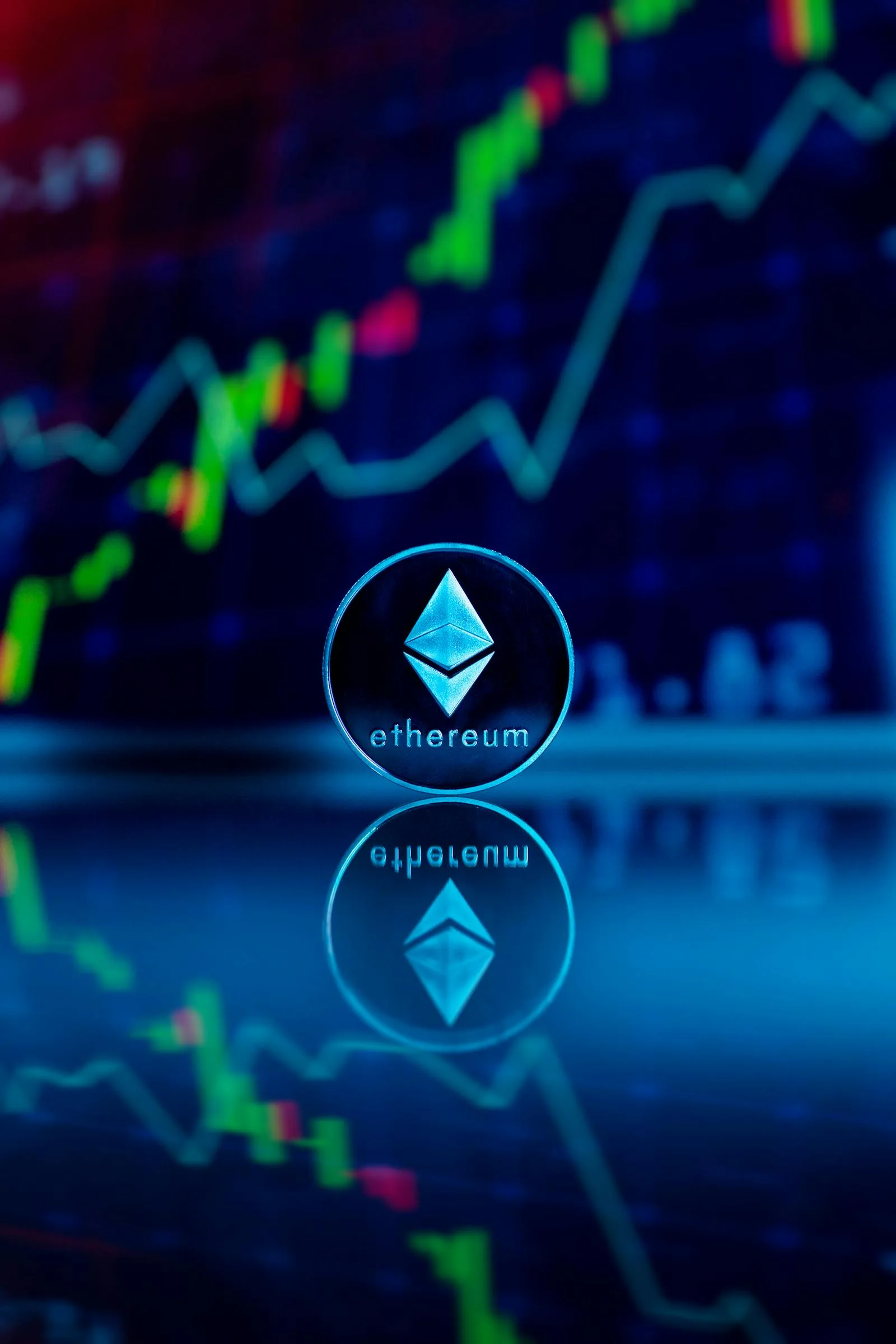 Đồng Ethereum phản chiếu nền biểu đồ xanh tượng trưng cho liquidity pool IDO