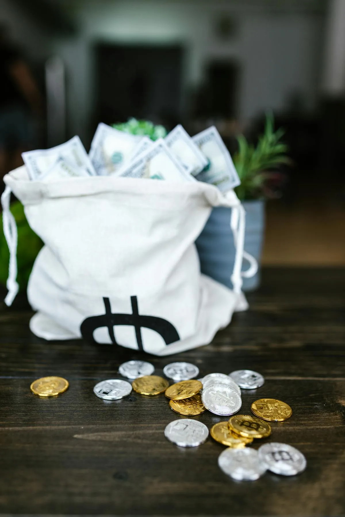 NFT marketplace fee - túi tiền đô la và Bitcoin coins